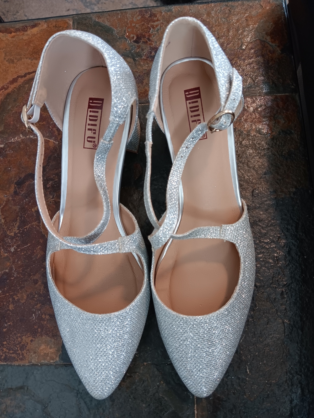 Sparkling Pointed Ankle-Strap Heels in Silver